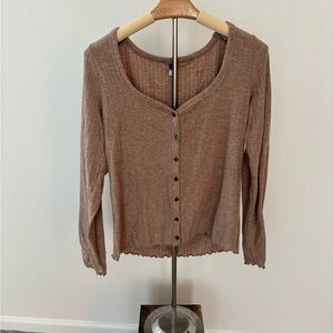 Old Navy Brown Ribbed 3/4 Sleeve Blouse